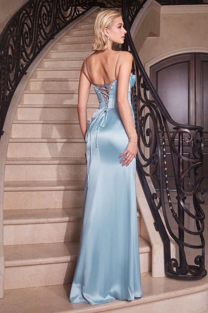 Embellished Satin Corset Spaghetti Straps Long Evening Dress CDCD306-2