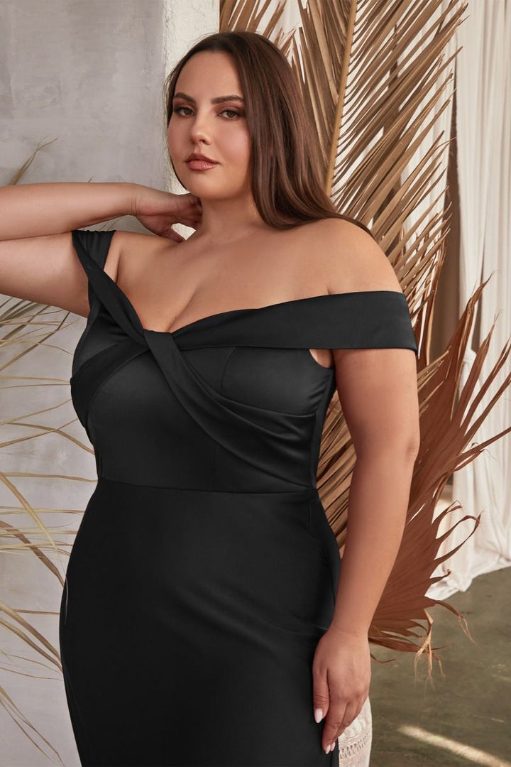 Satin Off Shoulder A-Line Plus Size Long Evening & Bridesmaid Dress CDCD325C-5