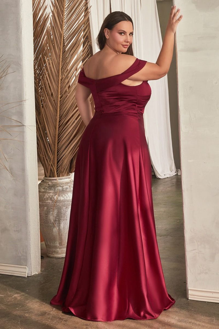 Satin Off Shoulder A-Line Plus Size Long Evening & Bridesmaid Dress CDCD325C-1
