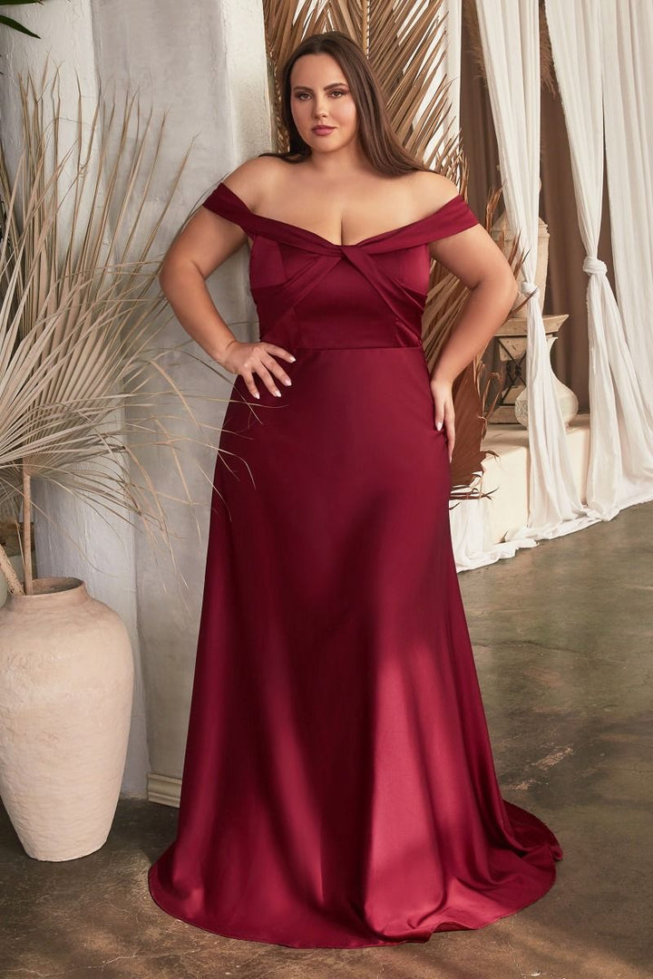 Satin Off Shoulder A-Line Plus Size Long Evening & Bridesmaid Dress CDCD325C-2
