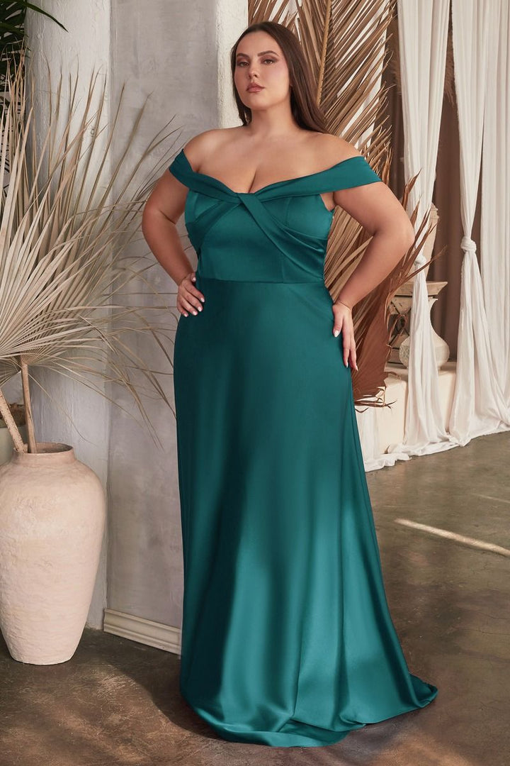 Satin Off Shoulder A-Line Plus Size Long Evening & Bridesmaid Dress CDCD325C-4