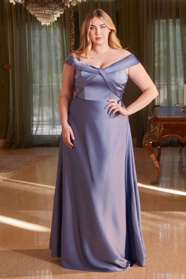Satin Off Shoulder A-Line Plus Size Long Evening & Bridesmaid Dress CDCD325C-0
