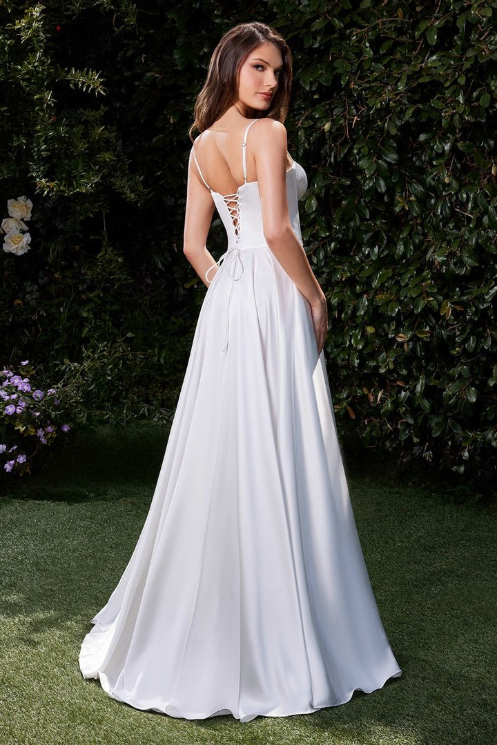 Satin A-Line Bustier Side Slit Sweetheart Long Wedding & Bridal Dress CDCD337W-2