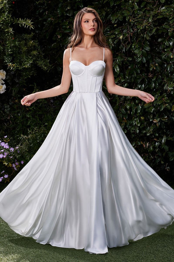 Satin A-Line Bustier Side Slit Sweetheart Long Wedding & Bridal Dress CDCD337W-0