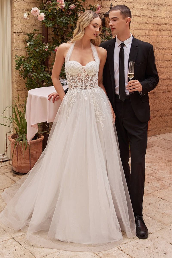 Strapless A-Line Sweetheart Sheer Bodice Long Wedding Dress CDCD827W-0