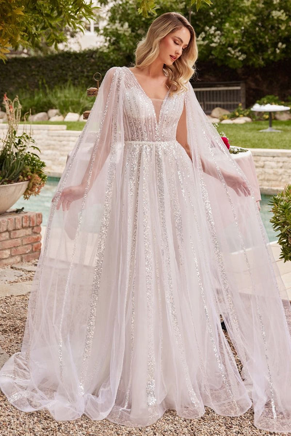 Sheer Long Sleeves A-Line Illusion V-Neck A-Line Long Wedding Dress CDCD852W-0
