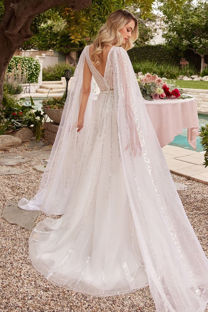 Sheer Long Sleeves A-Line Illusion V-Neck A-Line Long Wedding Dress CDCD852W-1