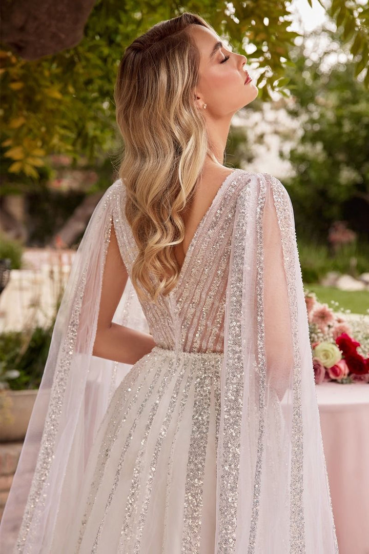 Sheer Long Sleeves A-Line Illusion V-Neck A-Line Long Wedding Dress CDCD852W-2