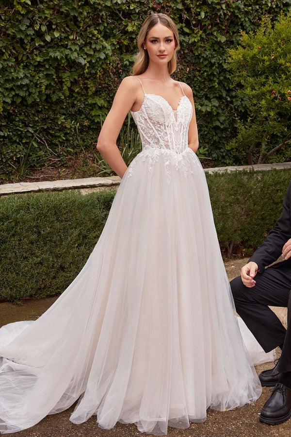 Lace & Tulle A-Line Illusion Sweetheart Long Wedding Dress CDCD854W-0