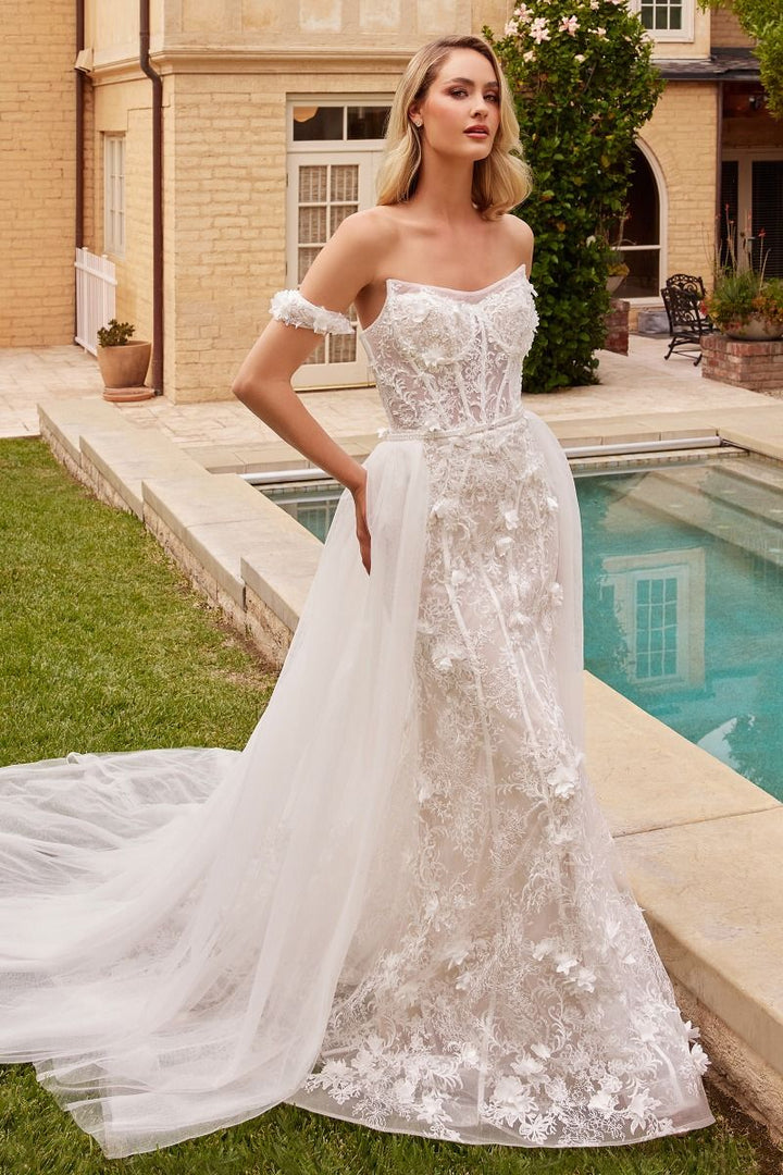 Fit & Flare With Removable Skirt Off Shoulder Long Wedding Dress CDCD861W-0