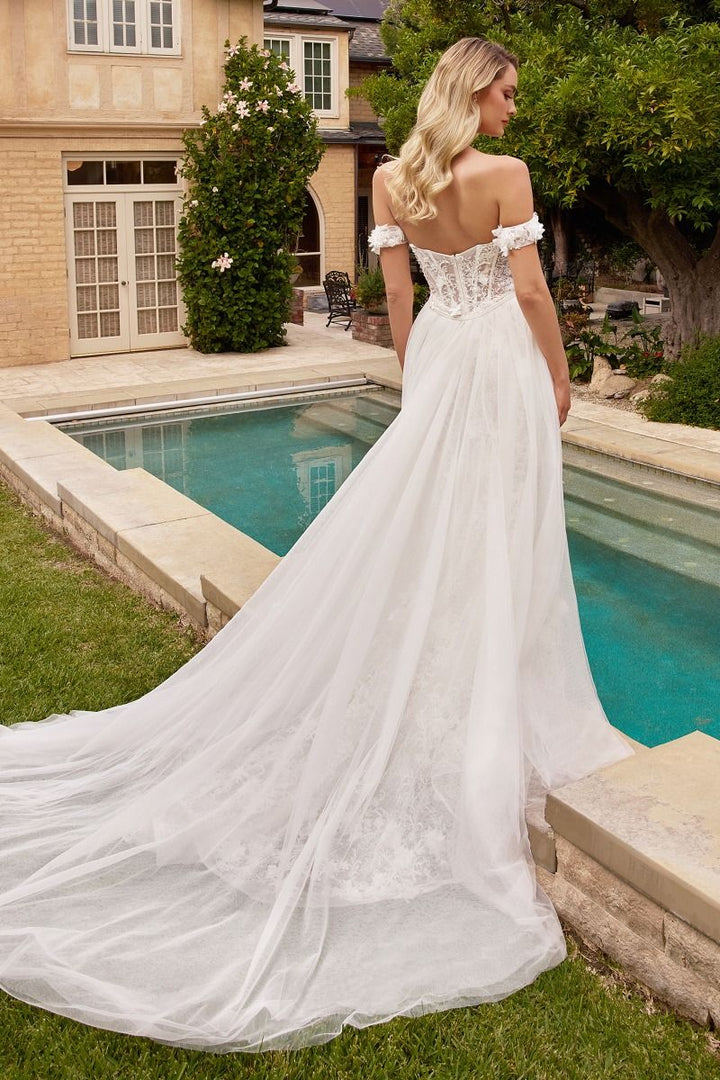 Fit & Flare With Removable Skirt Off Shoulder Long Wedding Dress CDCD861W-1