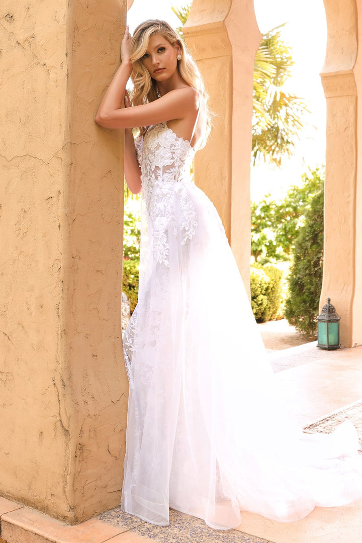 Lace Mermaid Silhouette Overskirt V-neck Mid Open Back Bodice Long Wedding & Bridal Dress CDCD931W-1