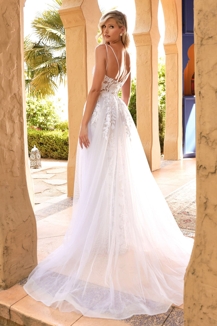 Lace Mermaid Silhouette Overskirt V-neck Mid Open Back Bodice Long Wedding & Bridal Dress CDCD931W-2
