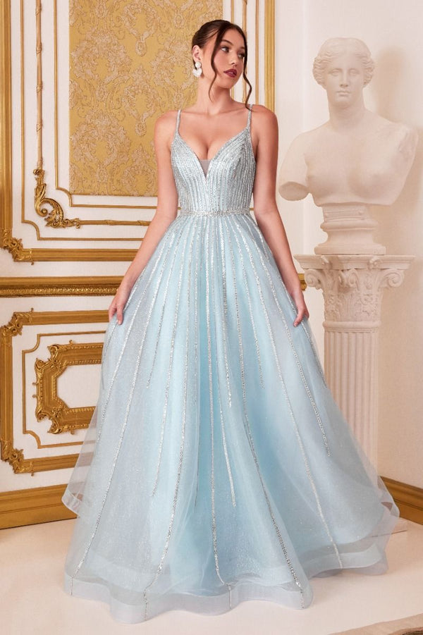 A-Line Luxury Embellished Prom Deep V-Neckline Backless Bodice Long Prom Dress CDCD940-0