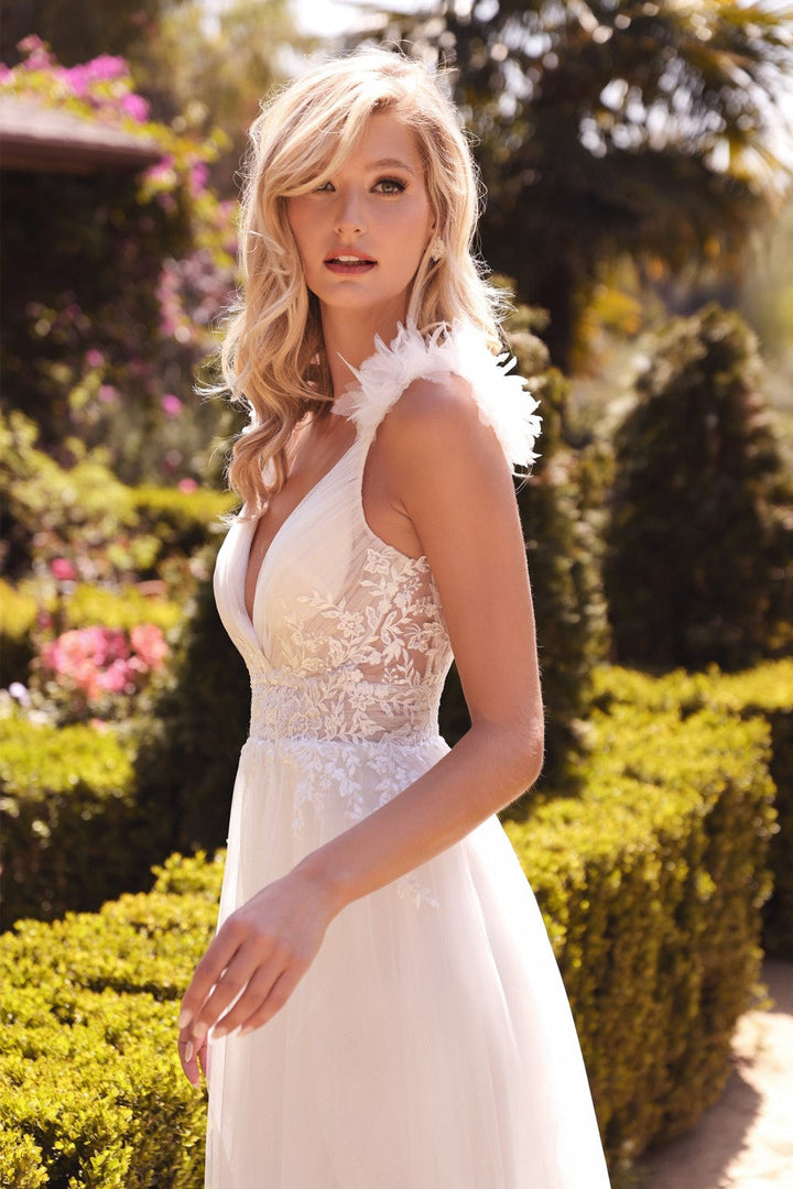 A-line Floral Appliqué Waistline Sensual V-neckline Backless Bodice Long Wedding Dress CDCD971W Sale-0