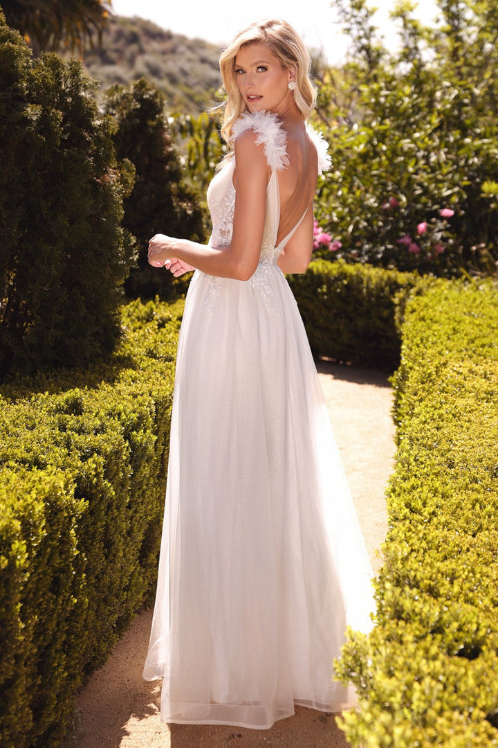 A-line Floral Appliqué Waistline Sensual V-neckline Backless Bodice Long Wedding Dress CDCD971W Sale-2