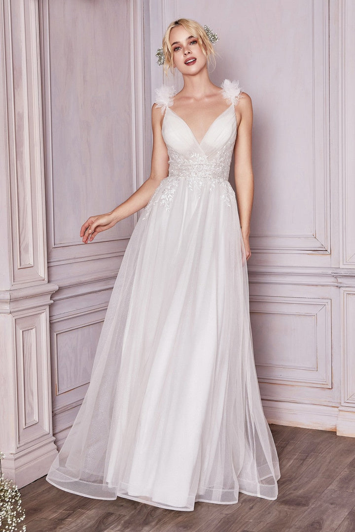 A-line Floral Appliqué Waistline Sensual V-neckline Backless Bodice Long Wedding Dress CDCD971W Sale-1