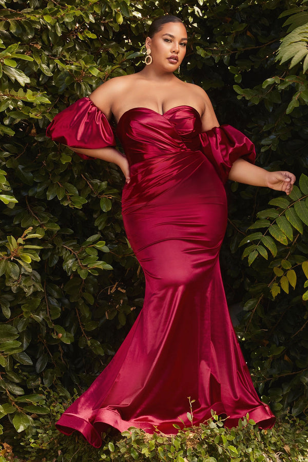 Puff Sleeve Satin Curve Gown-0