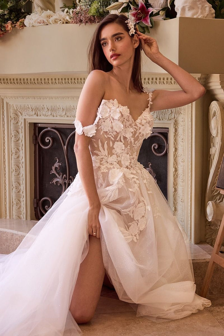 Lace Appliqued A-Line Sweetheart Tulle Long Wedding & Bridal Dress CDCDS498W-2