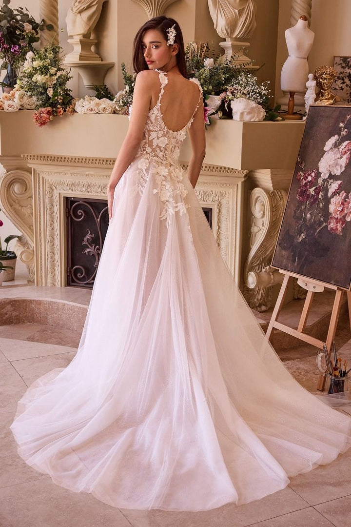 Lace Appliqued A-Line Sweetheart Tulle Long Wedding & Bridal Dress CDCDS498W-1