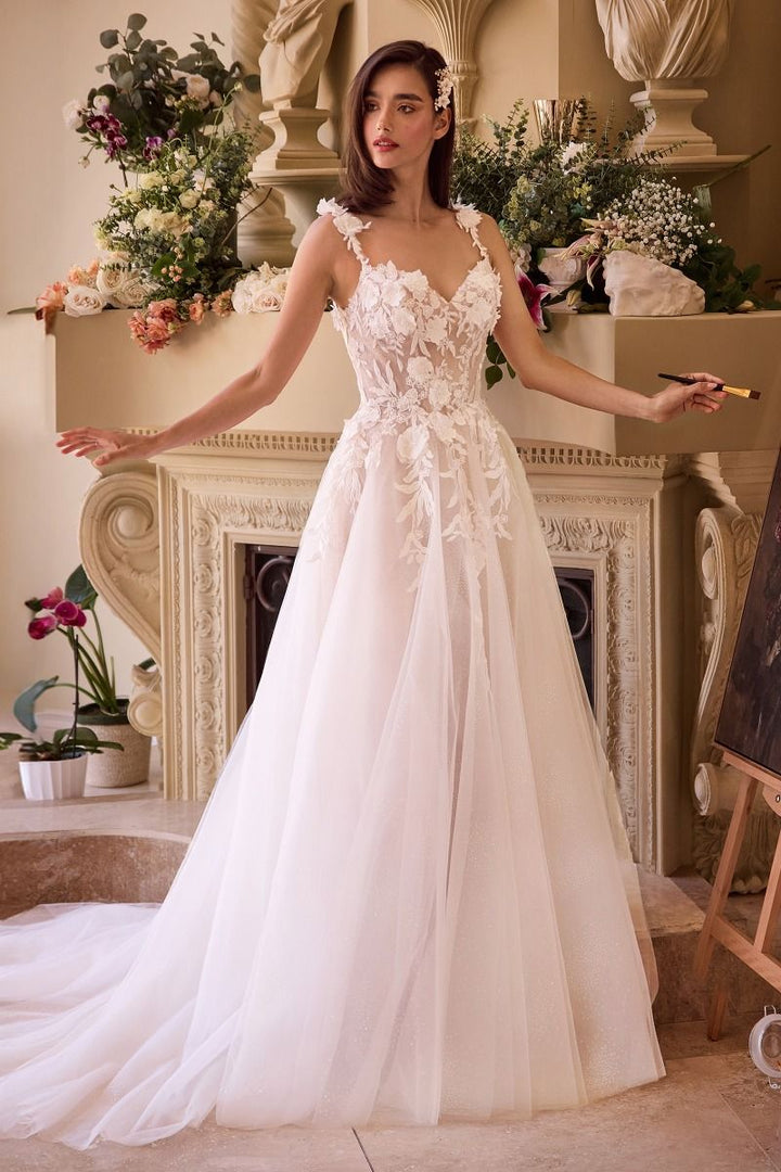 Lace Appliqued A-Line Sweetheart Tulle Long Wedding & Bridal Dress CDCDS498W-0