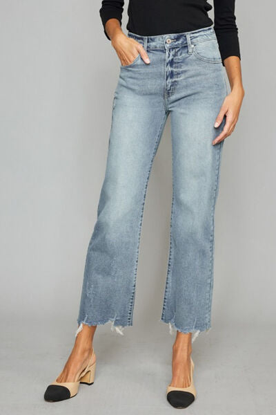 Kancan High Waist Raw Hem Cropped Wide Leg Jeans-0