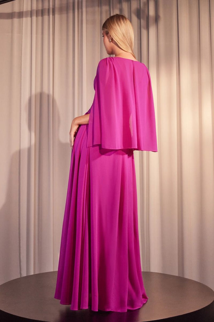 Chiffon A-Line Caplet Side Slit V-Neck Long Mother Of The Bride Dress CDCH028-3