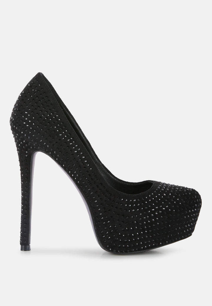 Clarisse Diamante Faux Suede High Heeled Pumps-8