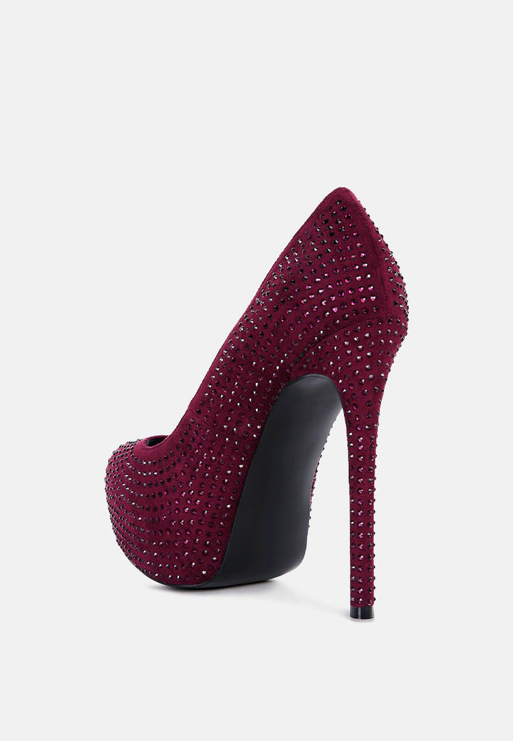 Clarisse Diamante Faux Suede High Heeled Pumps-1