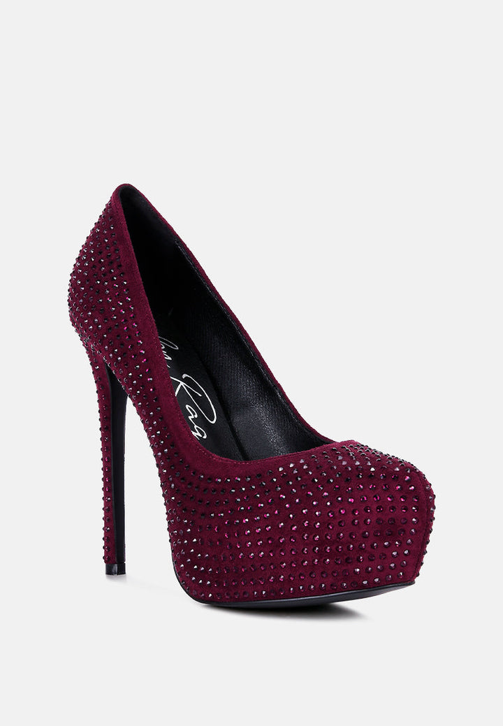 Clarisse Diamante Faux Suede High Heeled Pumps-2
