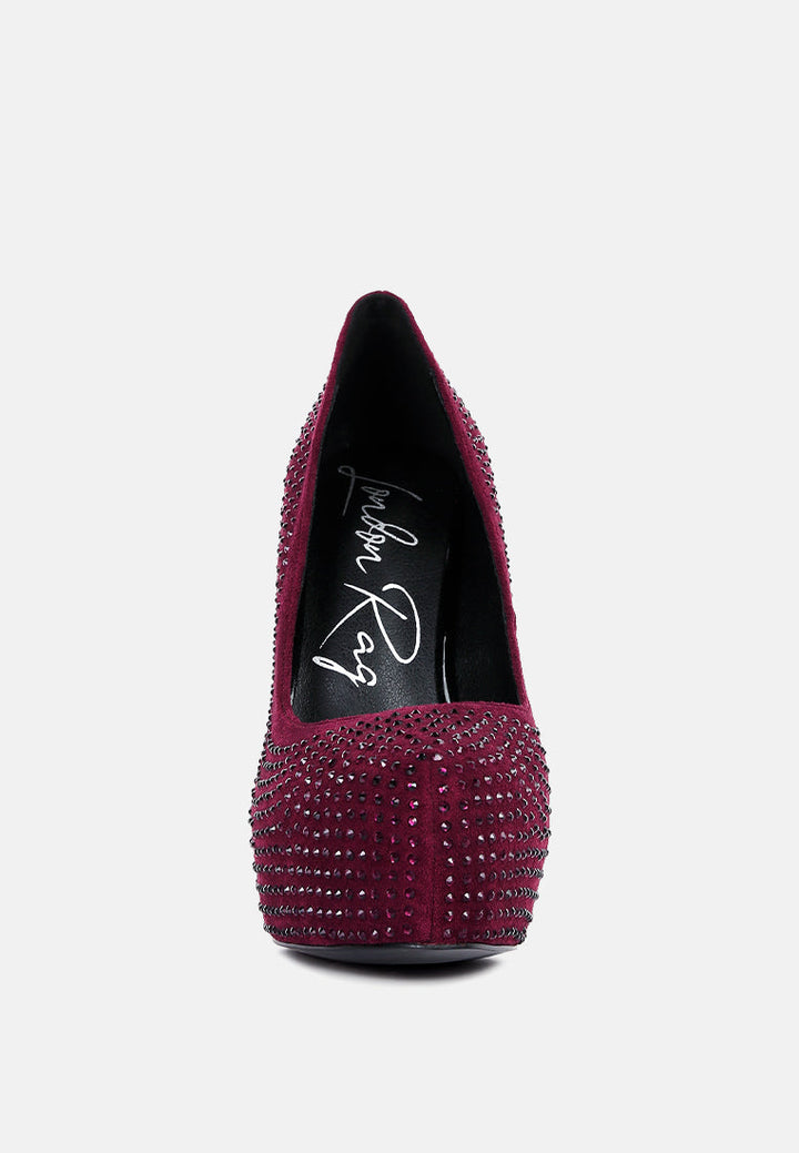 Clarisse Diamante Faux Suede High Heeled Pumps-3