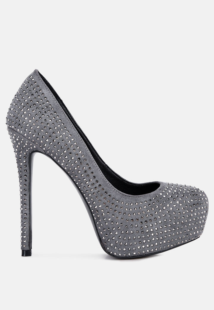 Clarisse Diamante Faux Suede High Heeled Pumps-7
