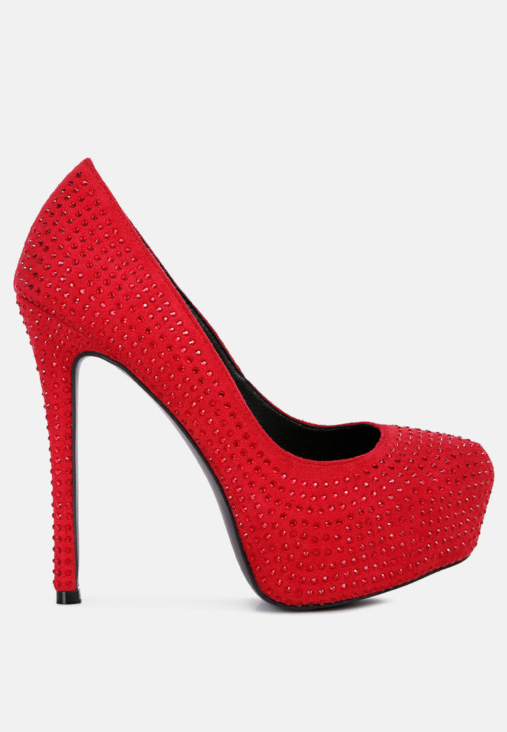 Clarisse Diamante Faux Suede High Heeled Pumps-6