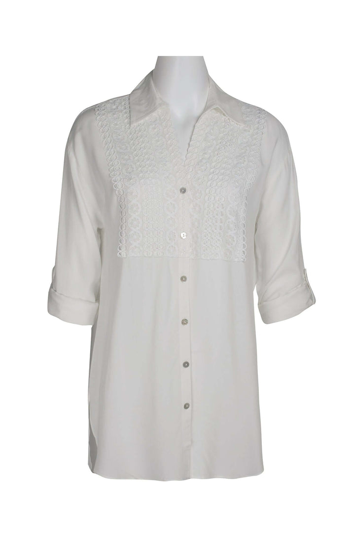 Cupio Collared Button Down 2 Way Sleeve Embellished Hi-Low Hem Viscose Top-1