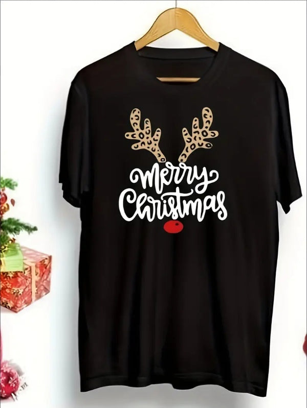 Women'S Plus Size Merry Christmas T-Shirt, Casual Crew Neck Short Sleeve Tee, Festive Oversized Top For All Seasons