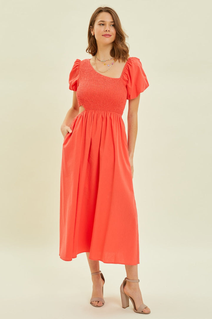 HEYSON Smocked Cutout Midi Dress-2