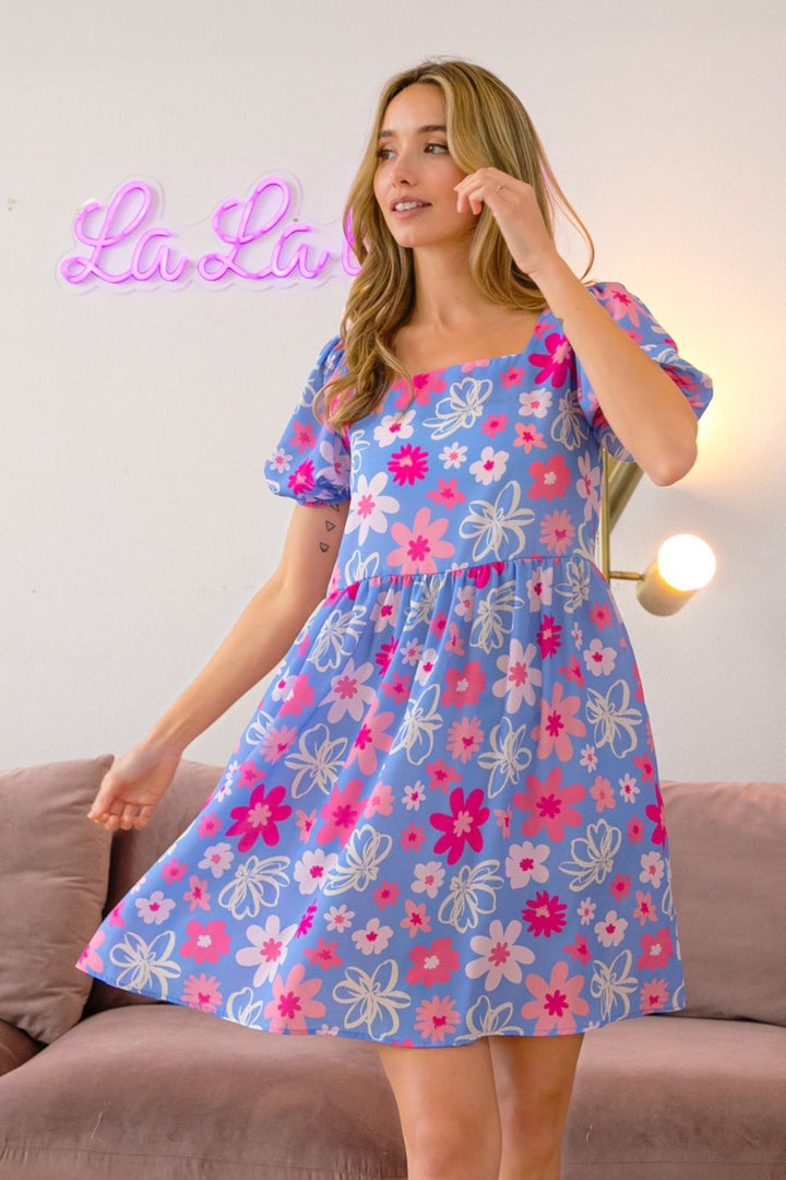 BiBi Floral Puff Sleeve Mini Dress-2