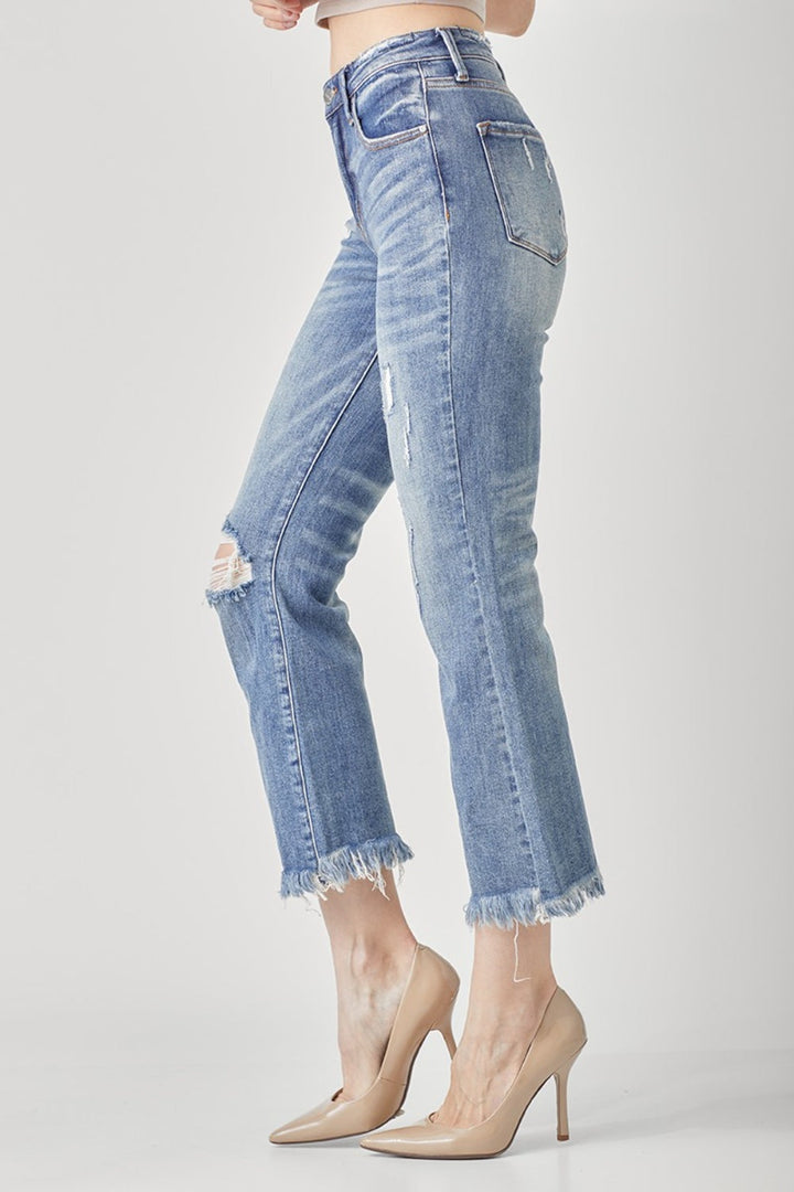 RISEN High Waist Distressed Cropped Bootcut Jeans-3