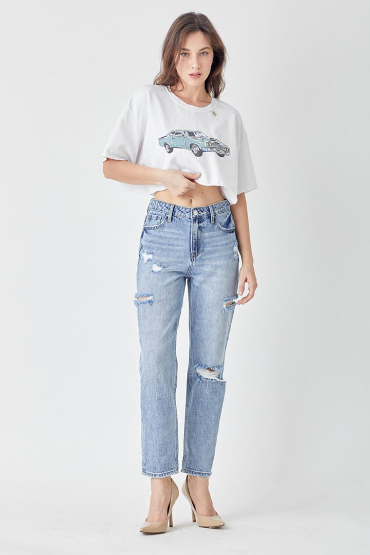 RISEN Distressed Slim Cropped Jeans-4