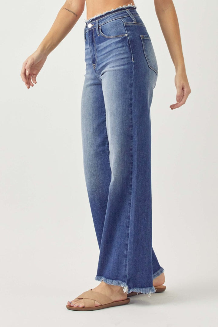 RISEN High Waist Raw Hem Wide Leg Jeans-2
