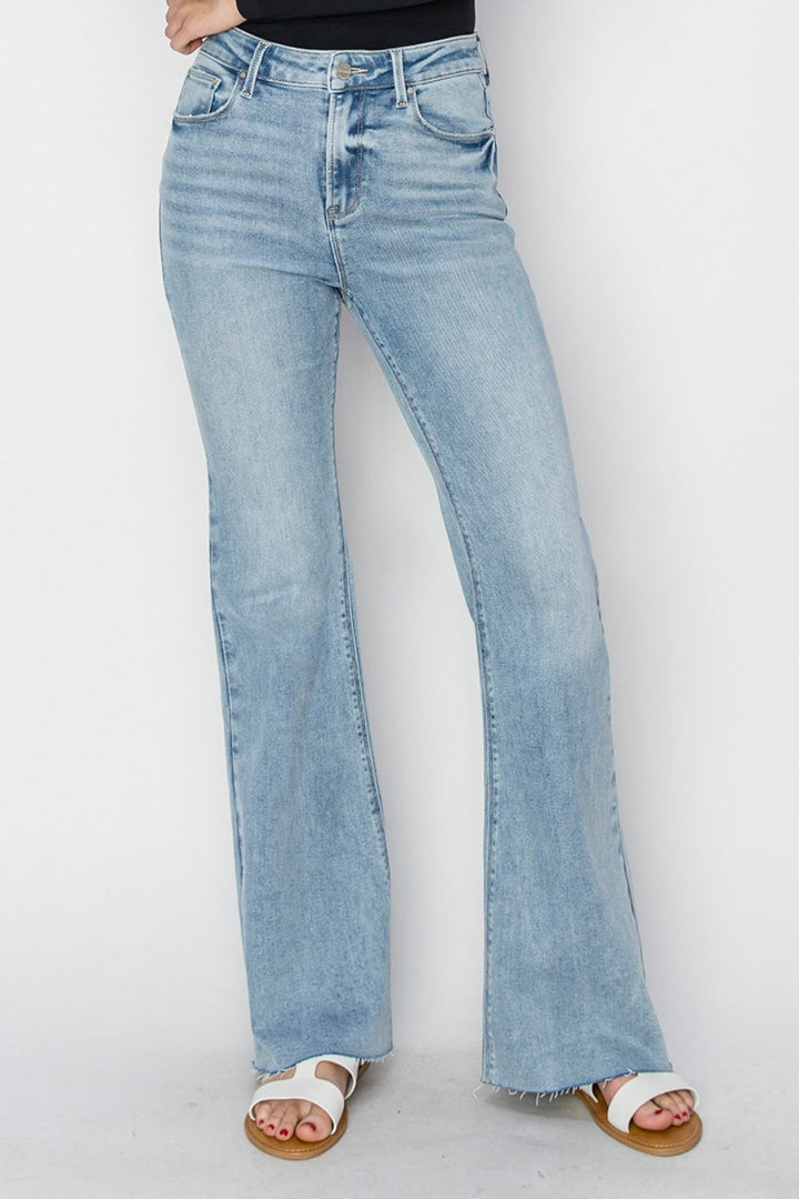 RISEN Full Size High Rise Raw Cut Hem Bootcut Jeans-3