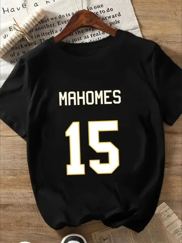 KC, Football Graphic Print T-Shirt - Crew Neck, A Comfortable Women's Short-sleeved Crew Neck T-shirt For Everyday Wear And Stylish Layering