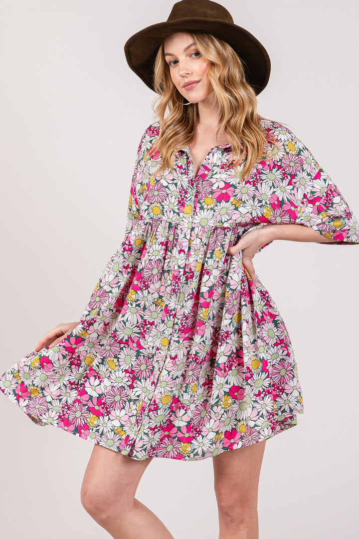 SAGE + FIG Floral Button Down Mini Shirt Dress-1