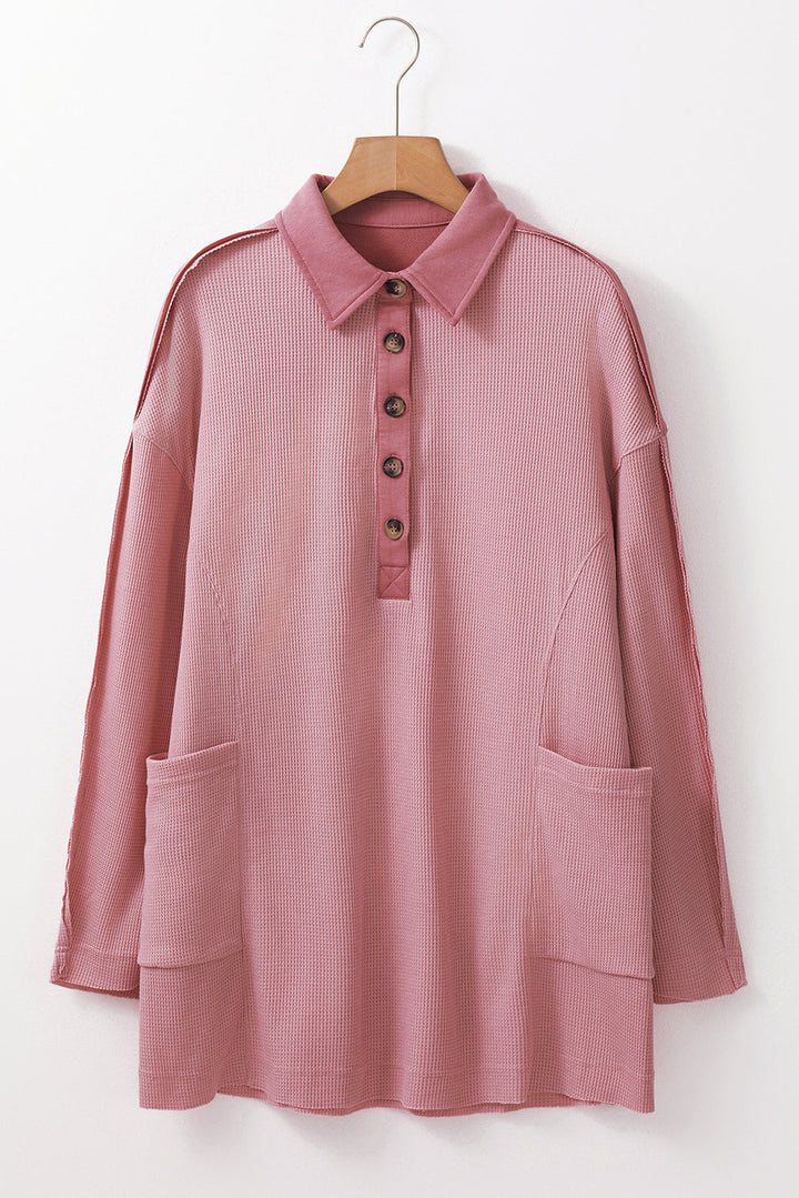 Arianna Waffle  Half Button Top-6
