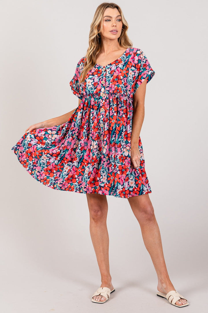 SAGE + FIG Floral Button Down Short Sleeve Mini Dress-3