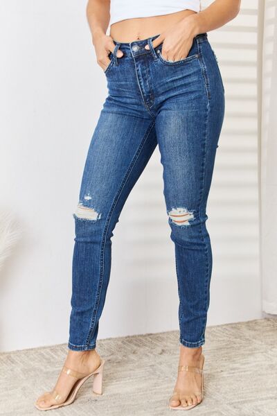 Judy Blue Full Size High Waist Distressed Slim Jeans-0