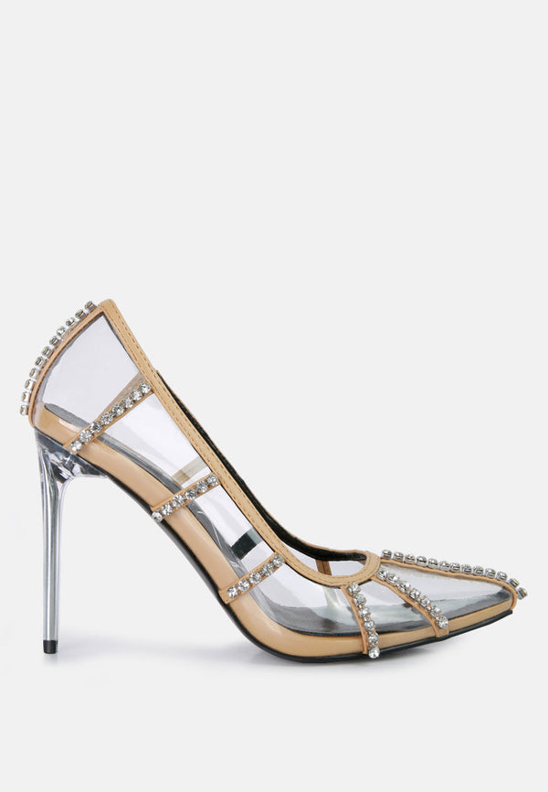 Diamante Clear Stiletto Heel Pumps-5