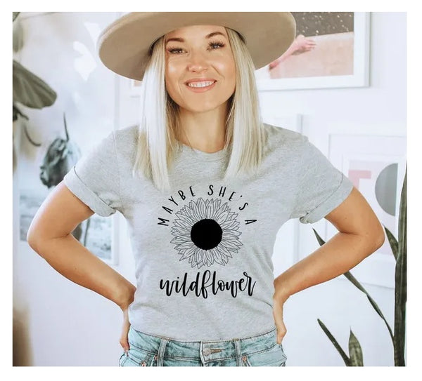 Maybe She's A Wildflower Shirt, Inspirational Saying, Hippie Vibes Tee, Wildflower T-shirt, Positive Vibes