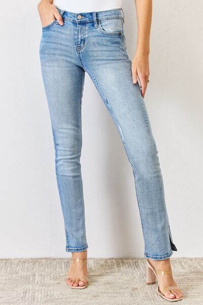 Kancan Full Size Mid Rise Y2K Slit Bootcut Jeans-0