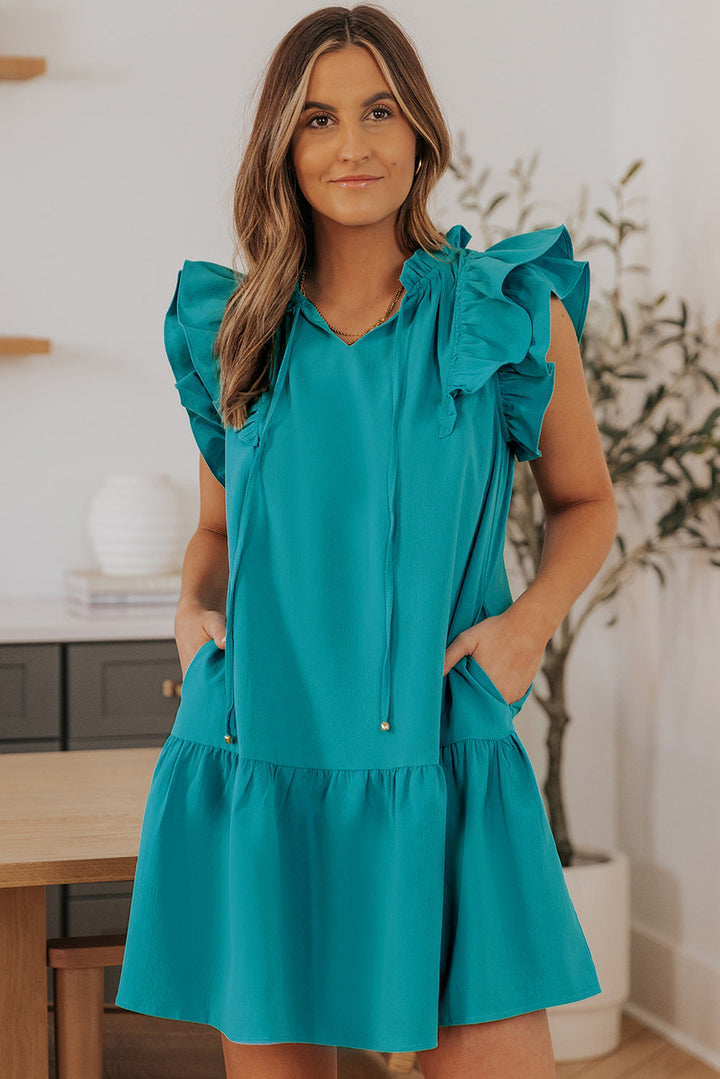 Azalea Tiered Ruffled Sleeves Mini Dress with Pockets-2